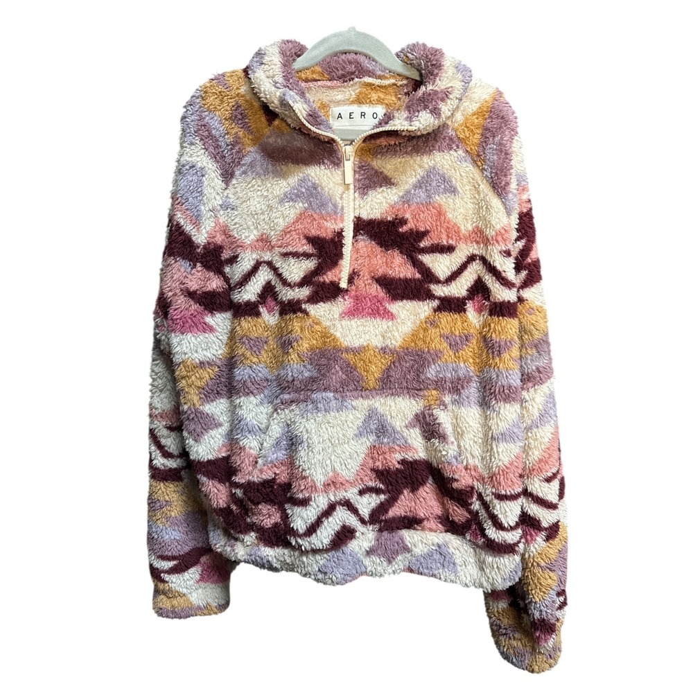 Aeropostale Pink Aztec Geometric Sherpa Fleece Women's  Cozy‎ Comfy Chic Boho S